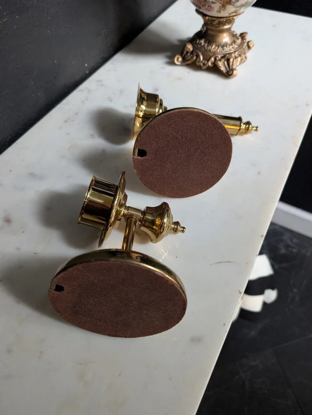 Vintage, set of 2,  MCM Polished Gold Metal Wall sconce candle holders, 4-6 inch